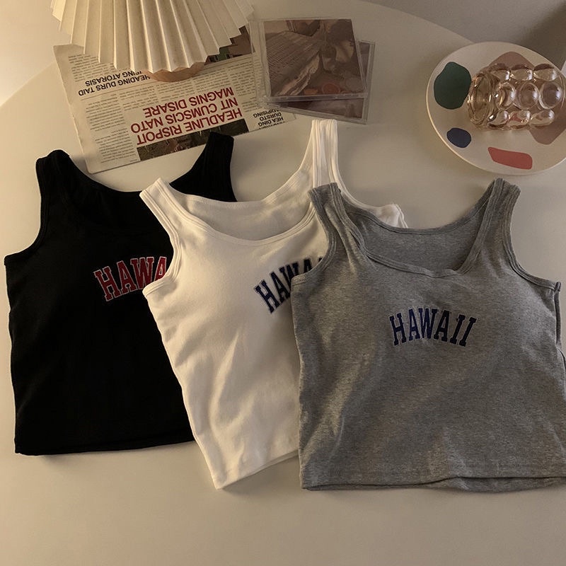 Áo Ba Lỗ Hawaii Co Dãn Có Đệm Mút Ngực Croptop Tank Top Áo Lót Mặc Trong Cá Tính