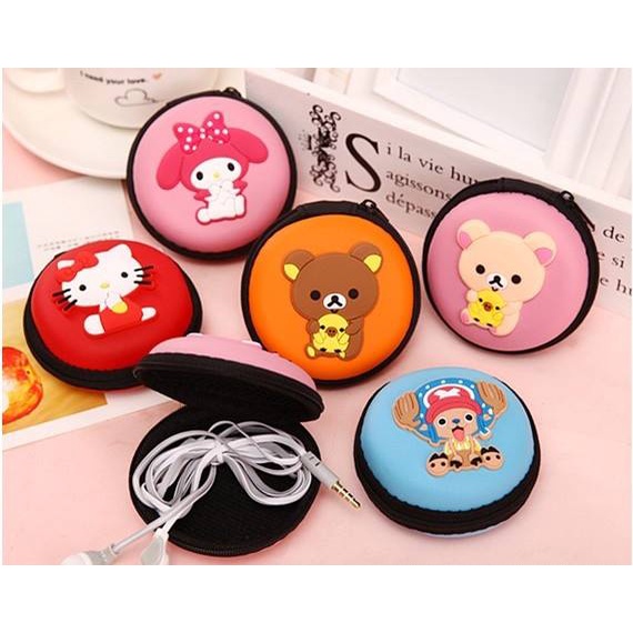 Hộp Đựng Cáp Sạc Và Tai Nghe Điện Thoại Hình Thú Cute - Loại Tròn - Màu Ngẫu Nhiên