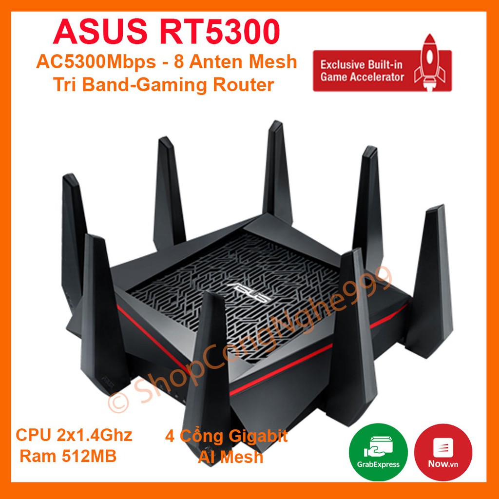 Bộ phát wifi router wifi Gaming ASUS RT-5300 TUF-AX3000 chuẩn WIFI 6 AX1800 8 anten Mesh Lan Gigabit chịu tải 80 máy