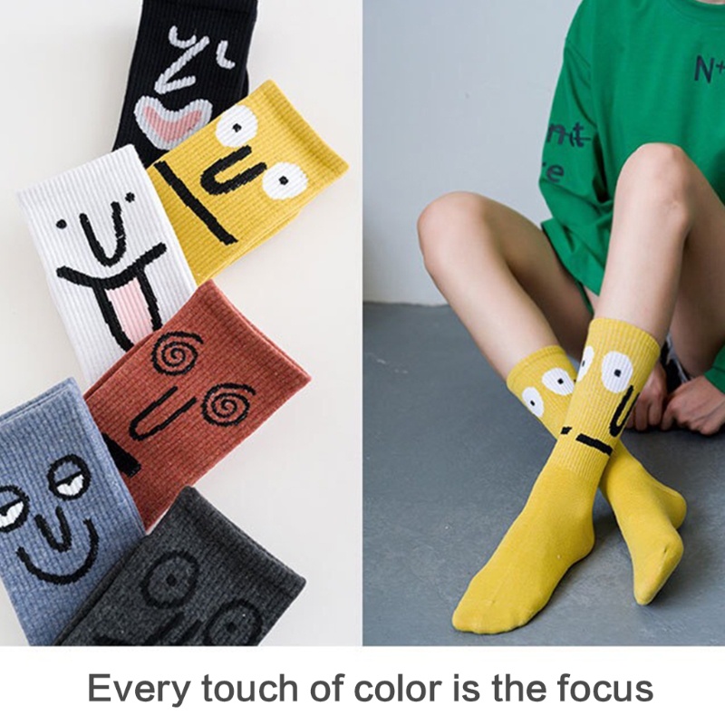 Vớ Cotton Màu Trơn In Họa Tiết Hoạt Hình Vui Nhộn Phong Cách Harajuku Hip Hop Hàn Quốc Cho Nam Và Nữ