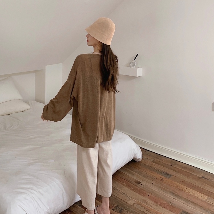 Áo khoác SUXI cardigan dệt kim dáng rộng màu trơn thời trang mùa thu mới cho nữ