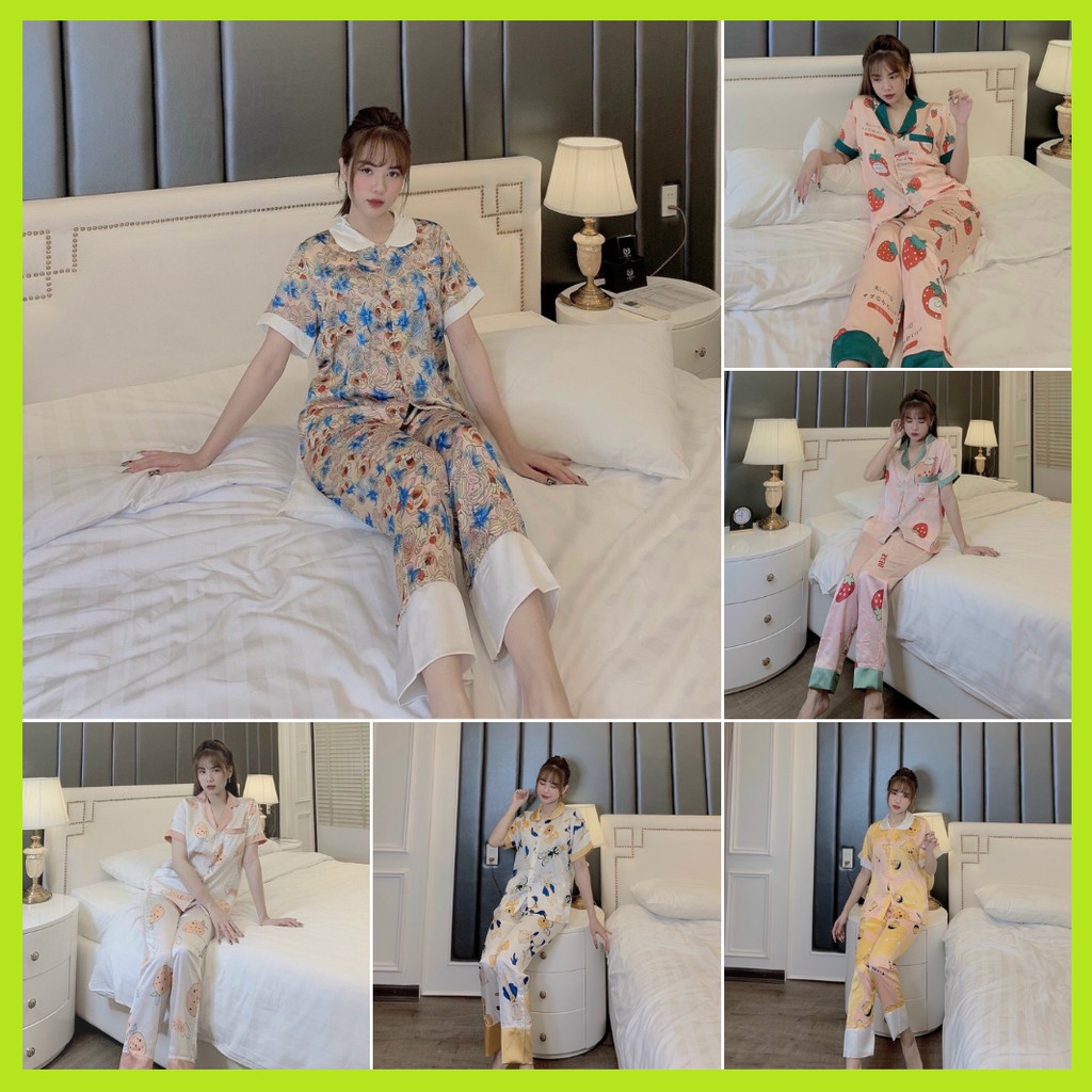 Đồ bộ Lụa satin Pijama mặc nhà tay ngắn quần dài mẫu hot Form dưới 60 kí