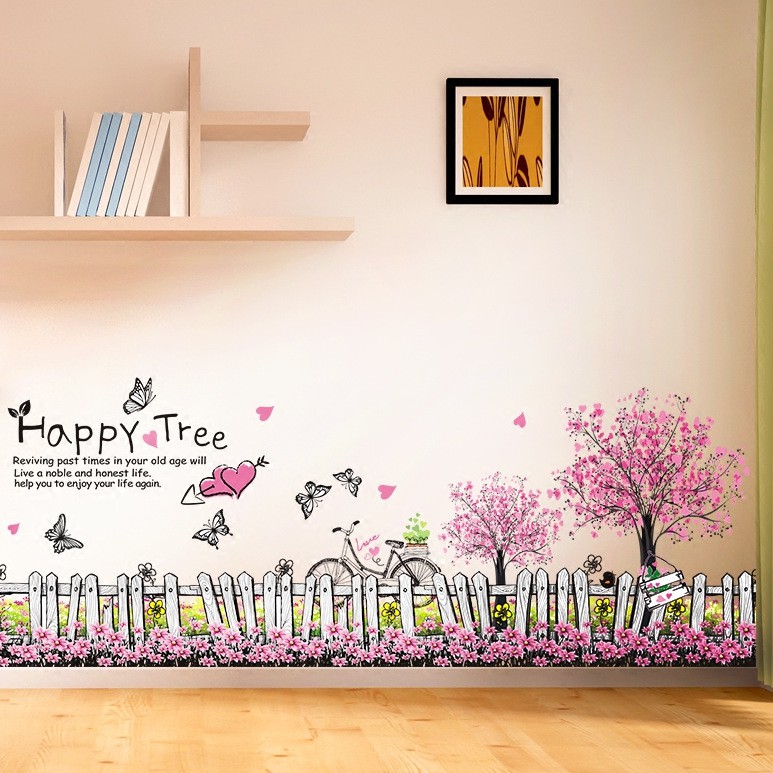Decal dán tường cây happy tree màu sinh động sang trọng dán được trên kính, gỗ, tủ sắt