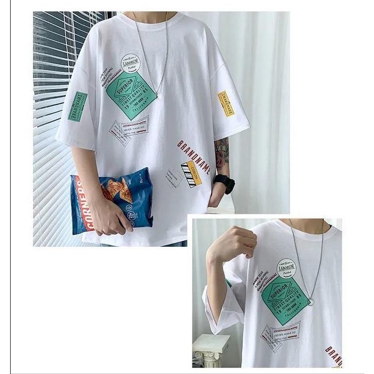 Áo Thun Cotton Tay Ngắn Dáng Rộng In Họa Tiết Nhãn Vàng Hoạt Hình Phong Cách Hip Hop Thời Trang Cho Nam Và Nữ (Size M-8XL)