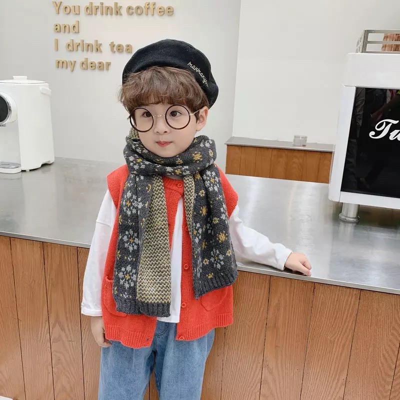 Khăn quàng cổ len ấm áp vintage bé trai bé gái
