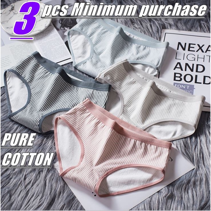 Set 3 quần lót cotton lưng vừa họa tiết kẻ sọc dễ thương phong cách Nhật Bản cho nữ