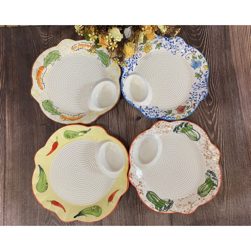 Đĩa sứ miệng lươn kèm chấm đường kính 22cm