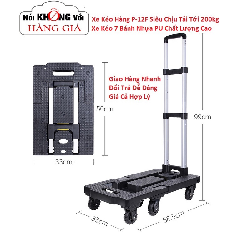 Xe kéo hàng P-12F, xe đẩy hàng chịu tải 200kg