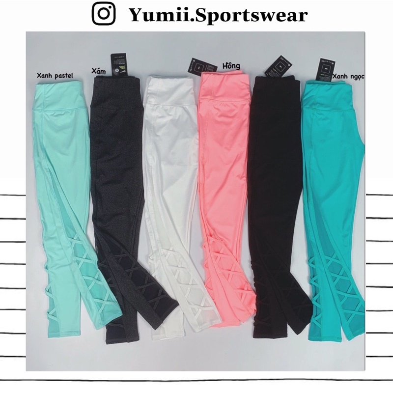 Quần Dài Thể Thao Tập Gym Yoga Nữ - Quần Dài Thể Thao Phối Lưới Đan Chéo, Dáng Ôm, Chất Thun Polly Mềm Mịn