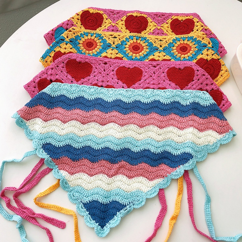 Băng đô HAIMEIKANG hình tam giác đan móc họa tiết/ màu trơn phong cách retro cổ điển