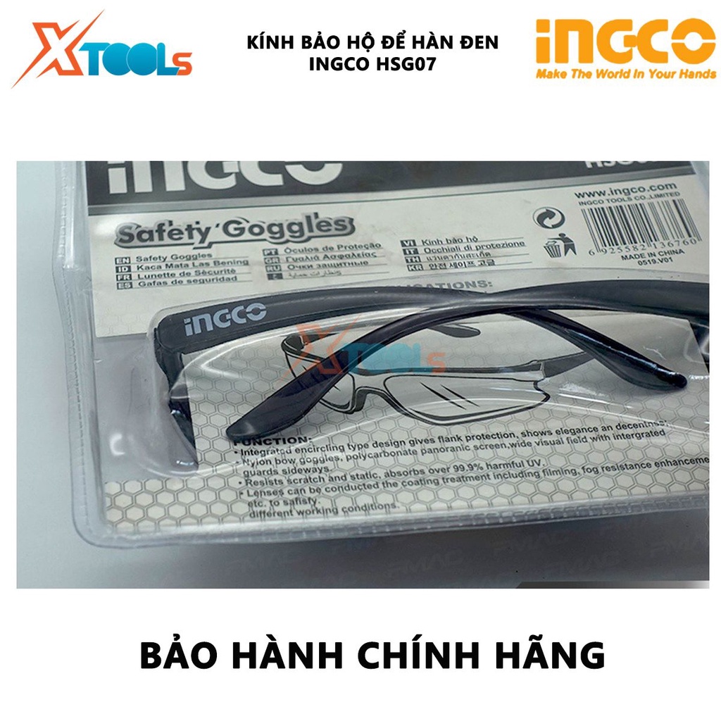 Kính bảo hộ dùng để hàn INGCO HSG07 | Kính bảo hộ an toàn Chất liệu PC Màu tối 10 Trọng lượng nhẹ, thoải mái khi đeo, tầ