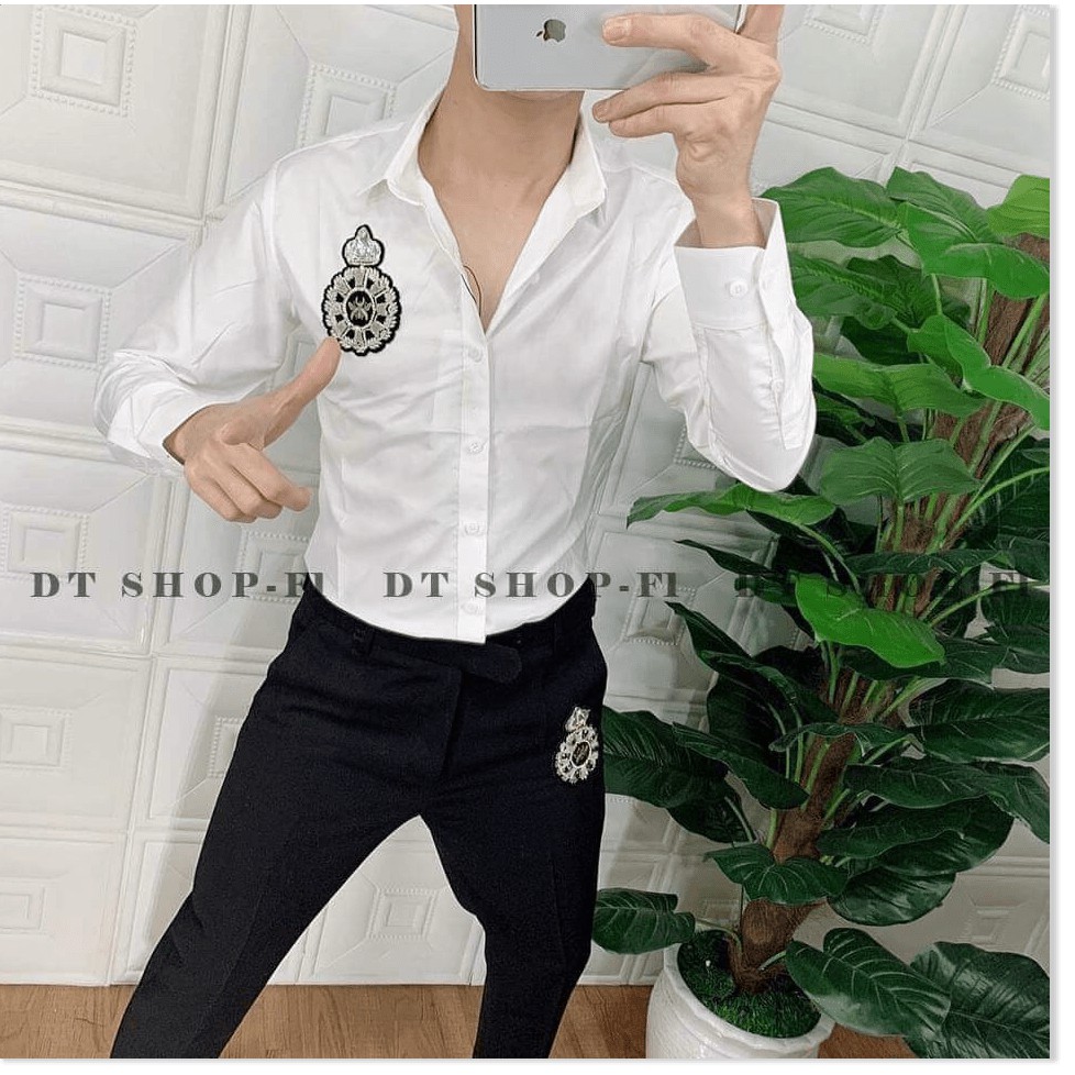 ÁO SƠ MI LỤA KHÔNG NHĂN,2 MÀU SANG TRỌNG,HỌA TIẾT LOGO ÁO SIÊU NGẦU LANA FASHION