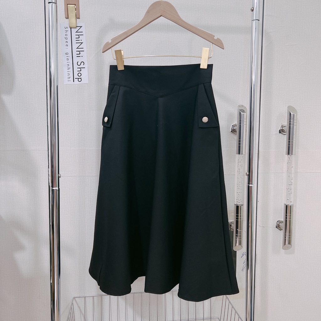 Chân váy dài xếp ly dáng xòe, Chân váy maxi cạp cao túi hai bên CV1851 - NhiNhi Shop