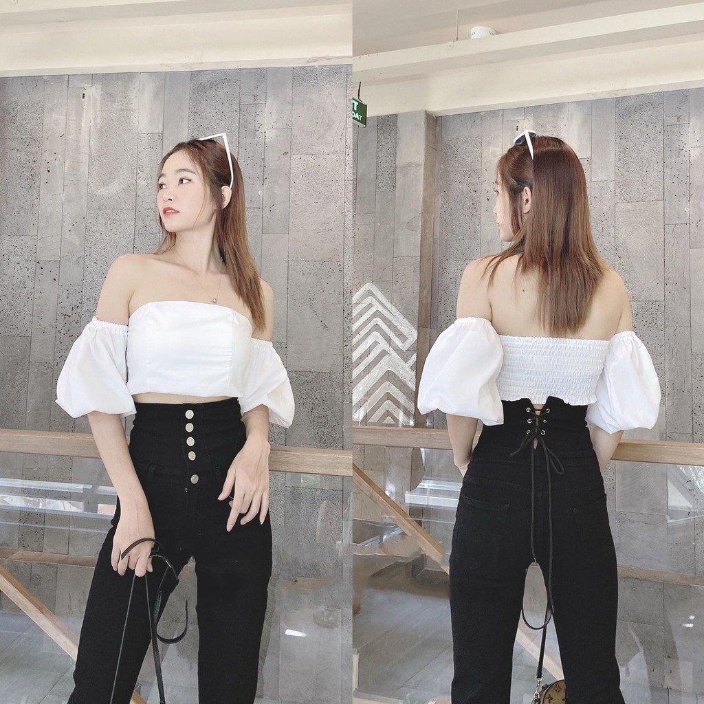 Quần jean nữ lưng SIÊU cao 5 CÚC TRƯỚC PHỐI CỘT DÂY SAU MÀU ĐEN chất jean giãn tốt 5K1-11