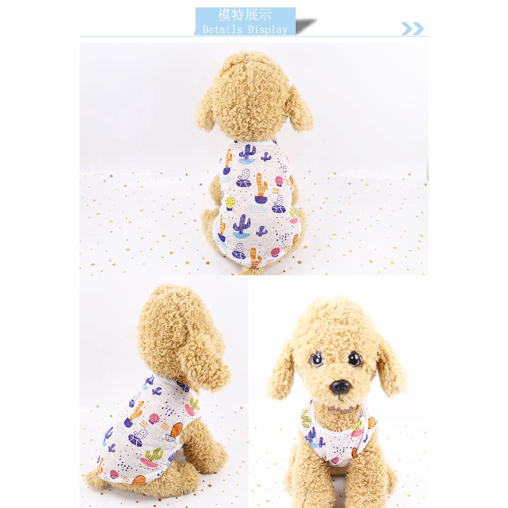 Áo Không Tay In Họa Tiết Hoạt Hình Vải Cotton Thoáng Khí Cho Thú Cưng