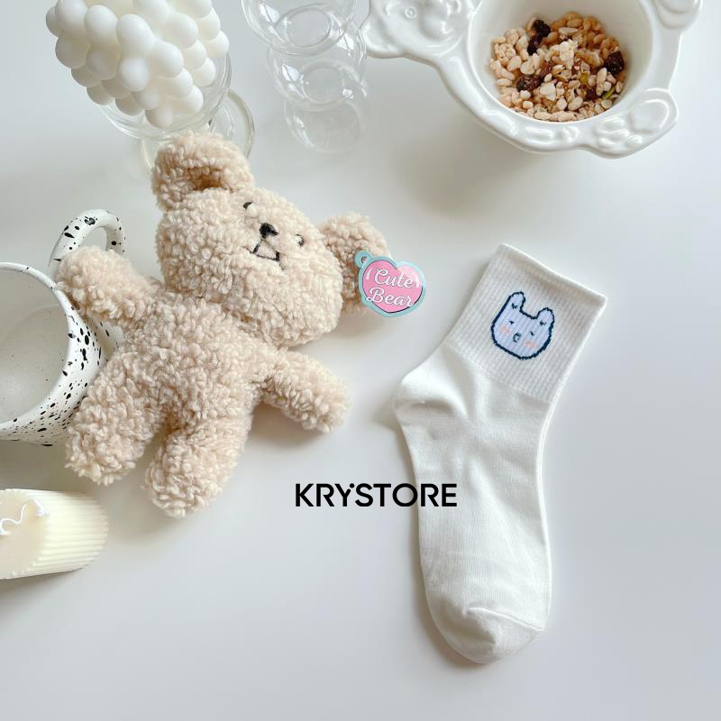 Tất vớ trắng cổ cao nam nữ cotton hình Cute dễ thương Krystore TC28