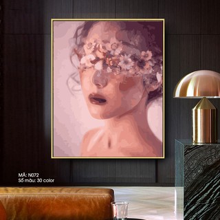 Tranh Tô Màu Theo Số Cô Gái Bịt Mắt Siêu Đẹp Mã N072 - Kích thước 40x50cm