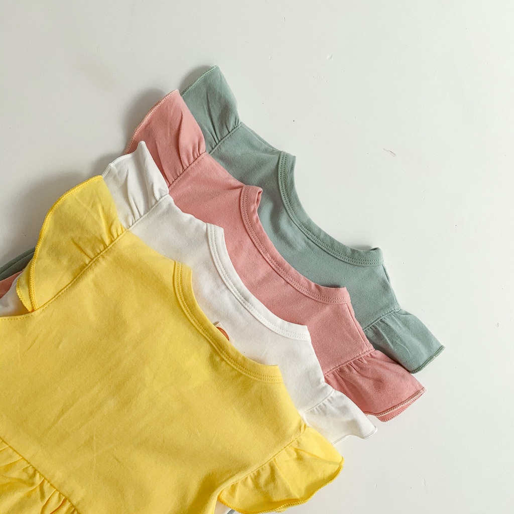 Bộ Áo Liền Quần Bằng Cotton Tay Ngắn In Hoa Màu Sắc Trơn Dành Cho Bé Gái 0-3 Tuổi