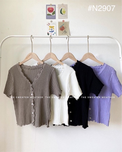 Áo kiểu SINI CROPTOP cổ chữ V thiết kế kiểu ở phần cổ áo form croptop chuẩn 4 màu