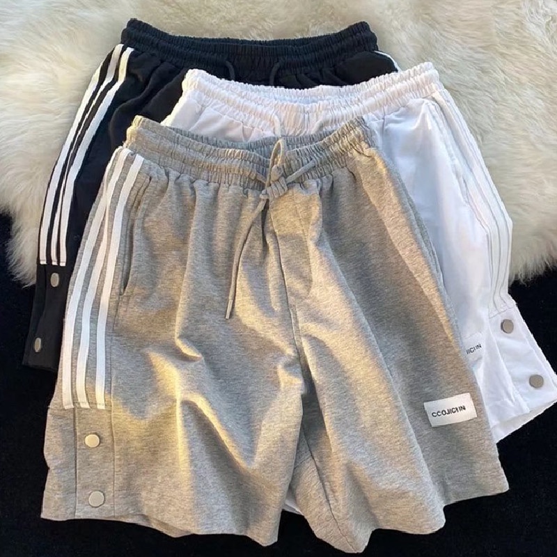 Quần Short Lưng Thun Ống Rộng Phối Sọc Bên Hông Phong Cách Hip Hop Đường Phố Hàn Quốc Cỡ M-3XL Cho Nam