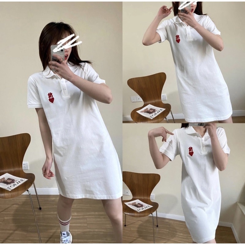 (1:1Váy)Váy Polo Mờ lờ bê 2 màu đen trắng tim