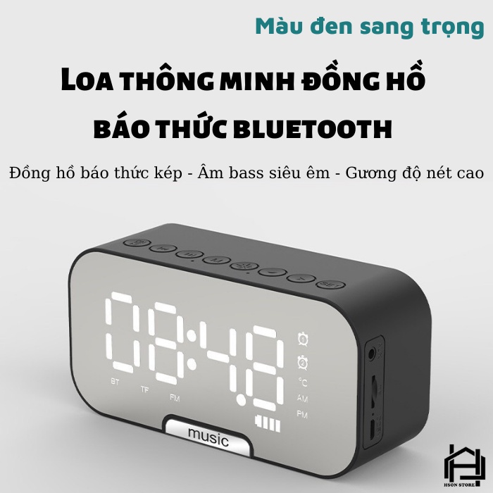 Loa bluetooth mini G5 cao cấp, kiêm đồng hồ báo thức ,nghe đài FM, màn hình tráng gương hiển thị đèn led