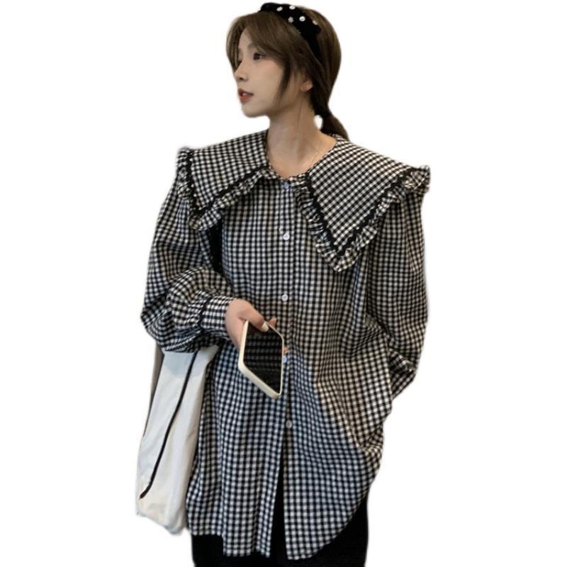 Áo sơ mi dài tay dáng rộng phong cách Hàn Quốc mùa thu mới 2021 xinh xắn cho nữ