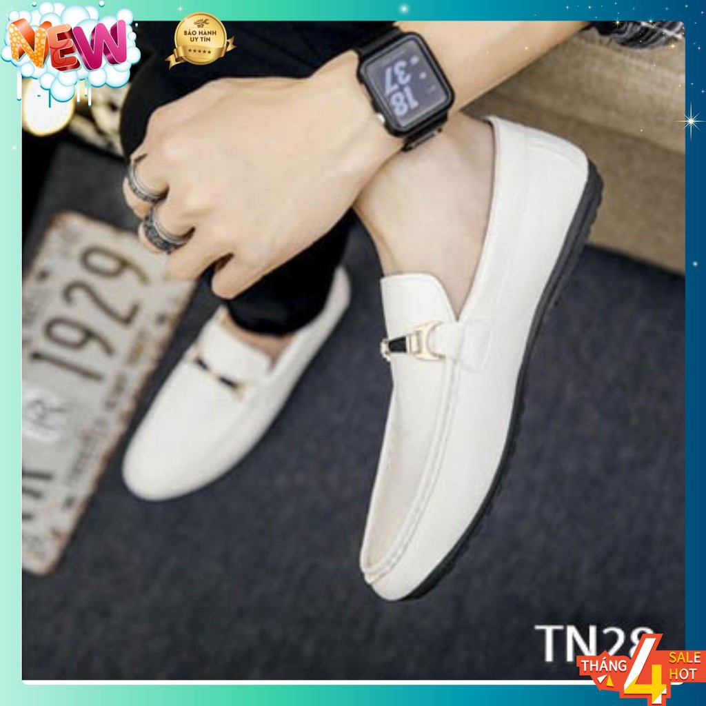 Giày Da Nam Cao Cấp Da Trơn Đai Ngang Phong Cách Hàn Quốc [Màu Trắng - TN28]