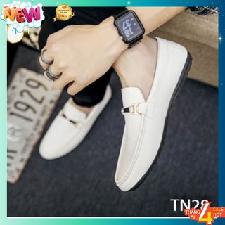 Giày Da Nam Cao Cấp Da Trơn Đai Ngang Phong Cách Hàn Quốc [Màu Trắng - TN28]