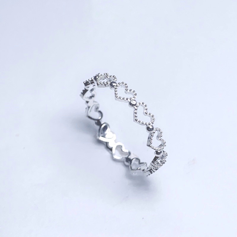 Nhẫn Bạc Ta Nữ CaoBac Silver Trơn Không Đá Đơn Giản Basic Chuỗi Tim Hở Xinh Xắn Đáng Yêu Dễ Đeo Dễ Phối Đồ