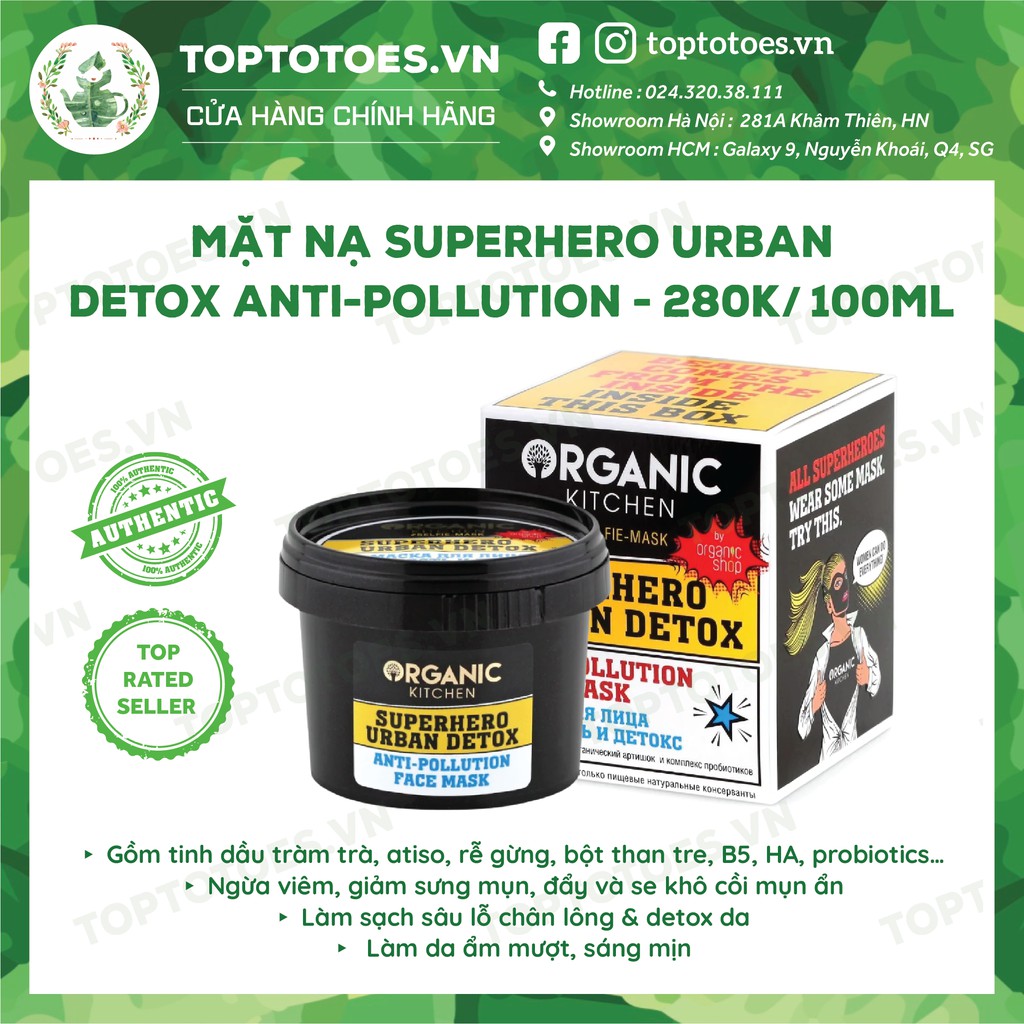 Mặt nạ Organic Kitchen Selfie-mask Superhero Urban Detox Anti-pollution detox da, làm sạch sâu, giảm viêm mụn | Thế Giới Skin Care