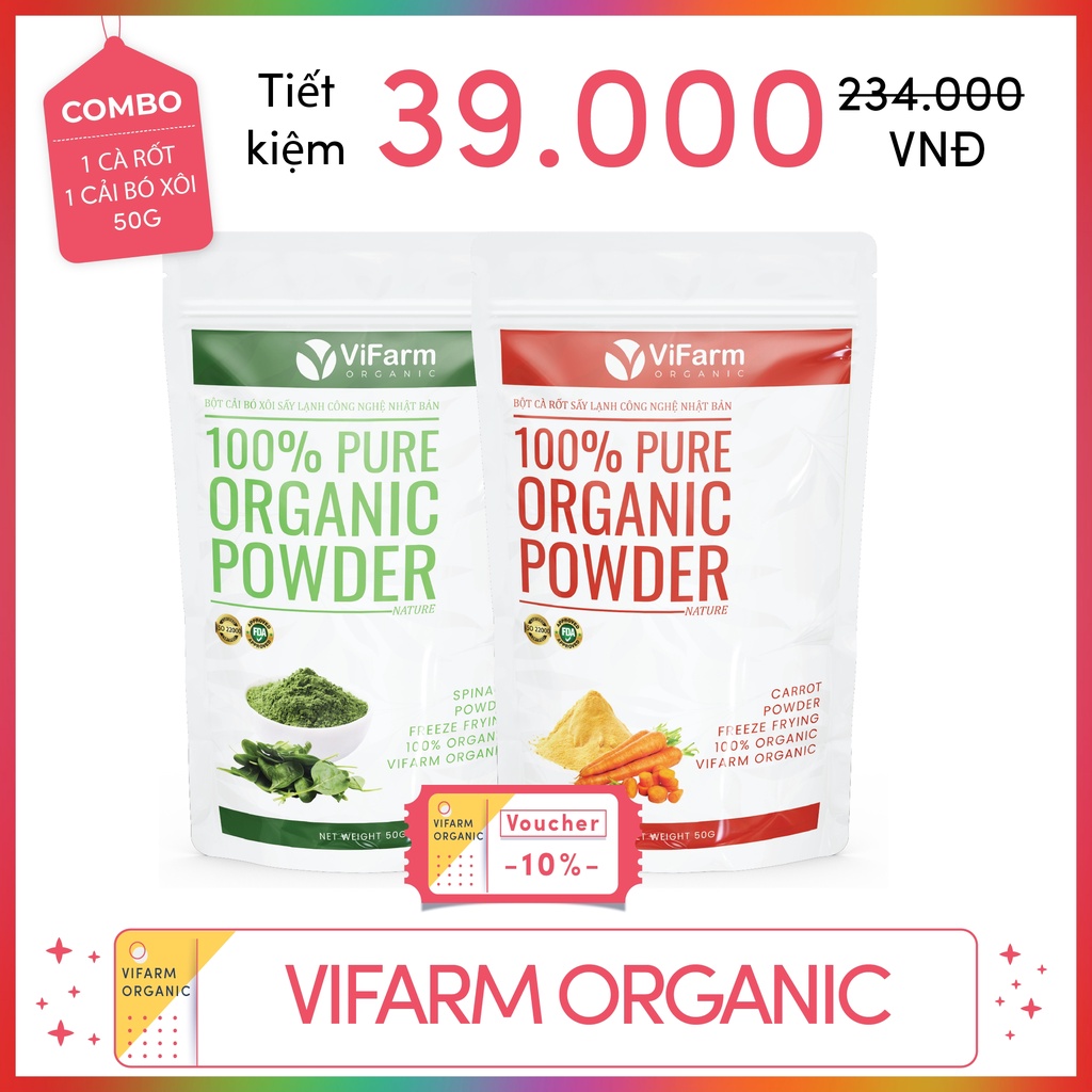 Bột Cà Rốt Nguyên Chất ViFarm 50gram Bổ Sung Vitamin A, Bột Cà Rốt Hữu Cơ Dinh Dưỡng Và Detox