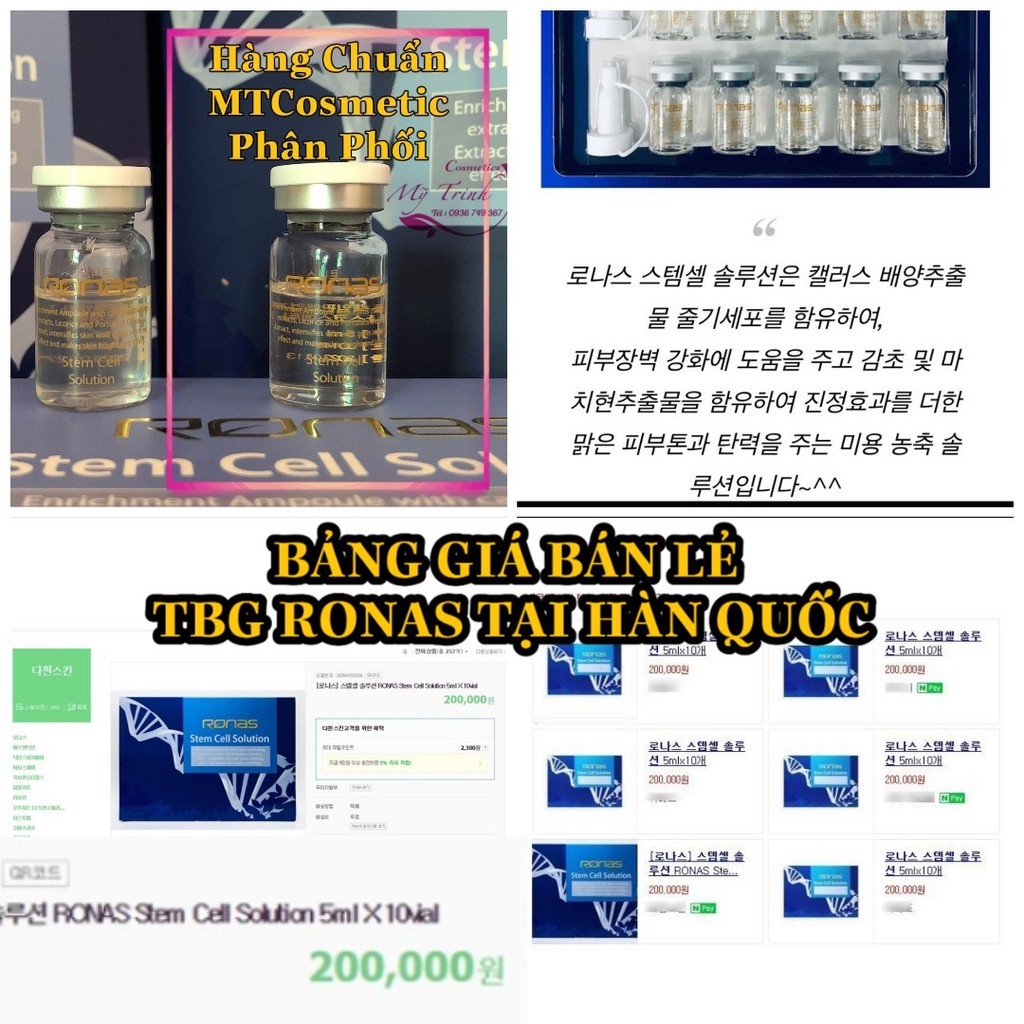 Tế Bào Gốc Ronas Stem Cell Solution [Chuẩn] - Sau Lăn kim - Phi kim - Peel Da - Mờ Sẹo - Thâm - Làm Trắng Da- Căng mịn