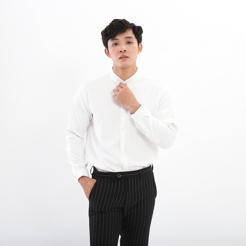 [Mã LT50 giảm 50k đơn 250k] Áo sơ mi nam BOTEE Cổ Tàu màu trắng form rộng dài tay cao cấp | BigBuy360 - bigbuy360.vn