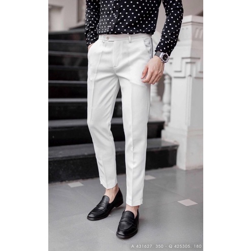 {giá tốt} quần tây nam màu trắng chất vải tuyết mưa tây, thoáng mát, thấm hút mồ hôi,ko nhăn,đi làm,đi chơi đẹp