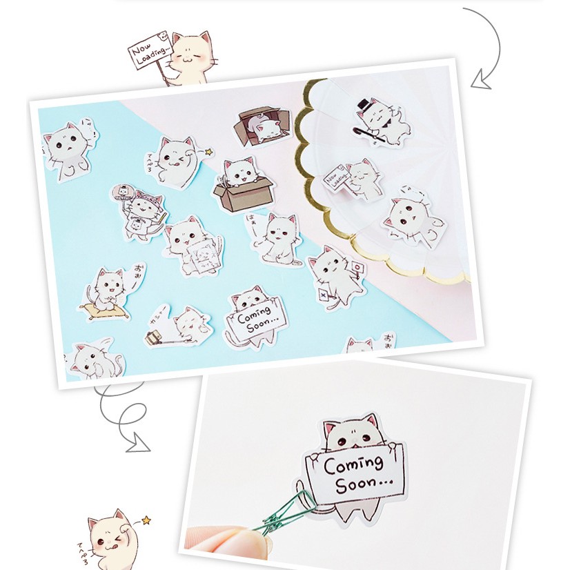 Hộp 45 miếng sticker mẫu mèo trắng đáng yêu