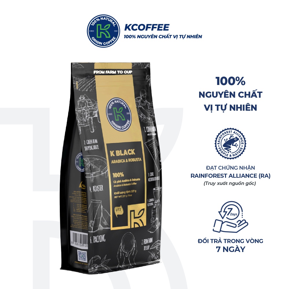 Cà phê rang xay nguyên chất K Black 227g thương hiệu K COFFEE