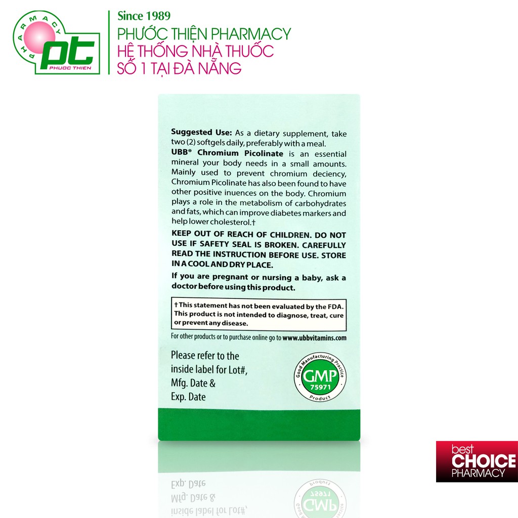 Viên Uống Hỗ Trợ Điều Hòa Đường Huyết UBB Chromium Picolinate Lọ 60 Viên