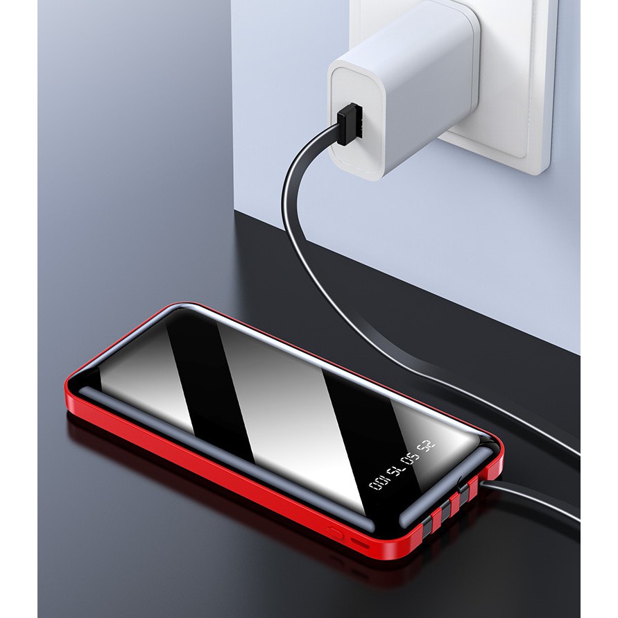 Sạc dự phòng POWER BANK dung lượng 20000mAh tích hợp sẵn 4 dây cáp sạc cho điện thoại-máy tính bảng-máy nghe nhạc