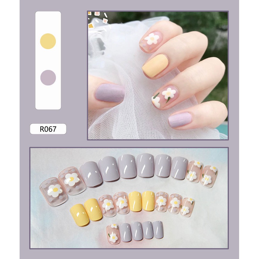 Set 24 móng tay giả màu trơn xinh xắn R058-R080