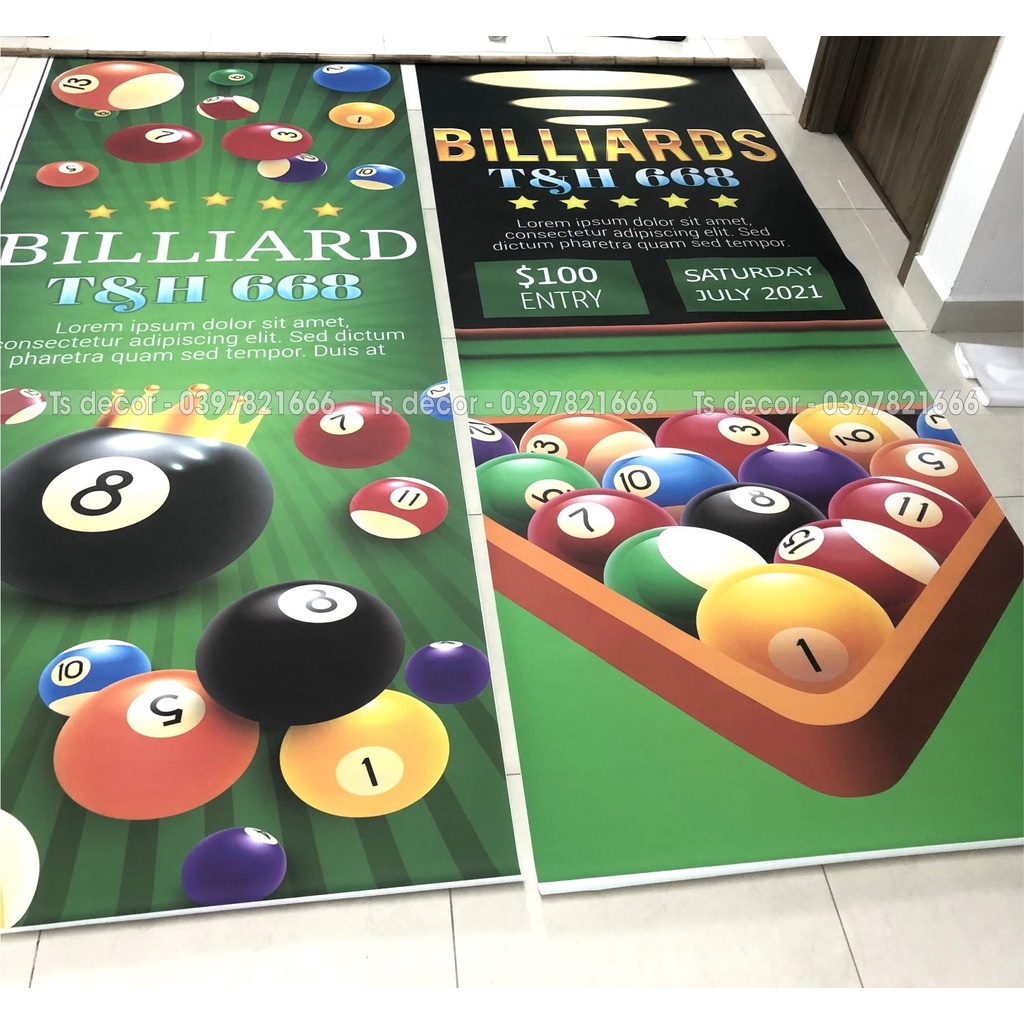 Tranh dán tường club bi-a bằng vải lụa  3D, Màu sắc tươi sáng, độ sắc nét cao, độ bền màu từ 10 năm trở lên