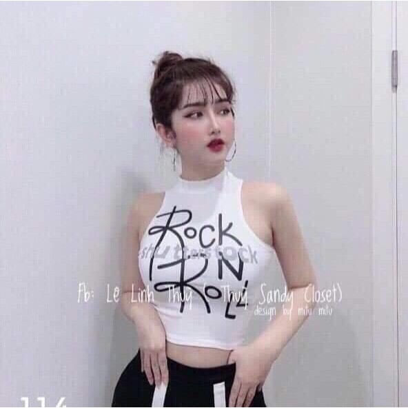 Áo ba lỗ croptop ôm body in chữ rock cực xinh