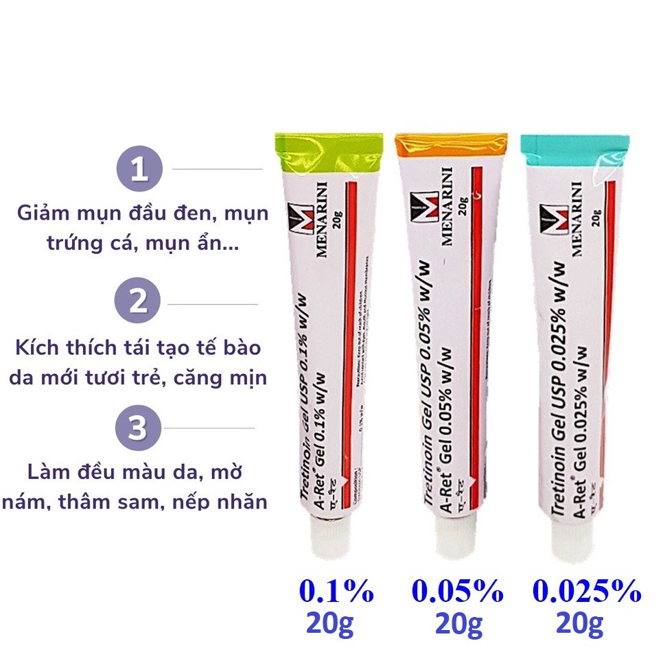 Gel Tretinoin Menarini USP Giảm Mụn, Mờ Thâm Chống Lão Hoá 20g