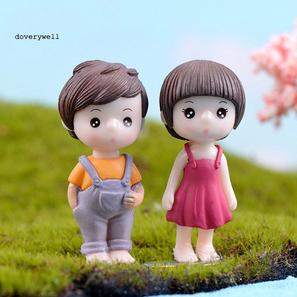 Set 2 mô hình tượng bé trai &amp; gái bằng nhựa resin trang trí tiểu cảnh DIY