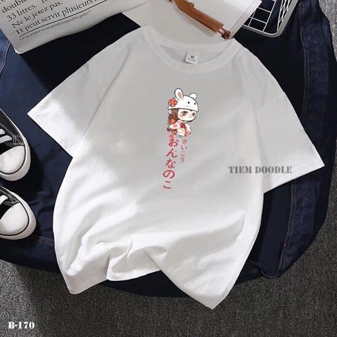 Áo Thun Nam Nữ Tay Lỡ Unisex Phông Trơn Oversize Form Rộng Basic Tee Hình cô bé chữ nhật