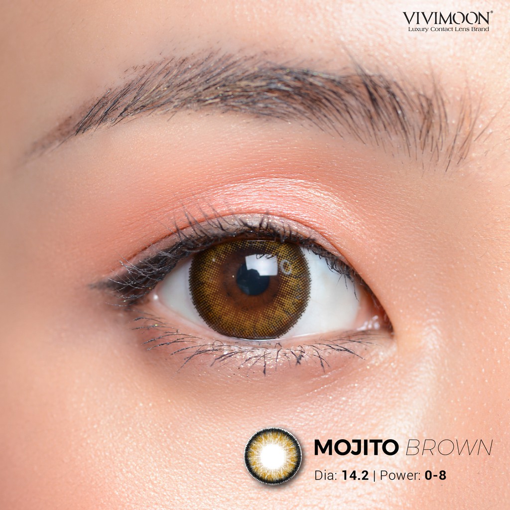 Kính áp tròng VIVIMOON Mojito Brown - Lens cận nâu xám viền đen 14.2mm