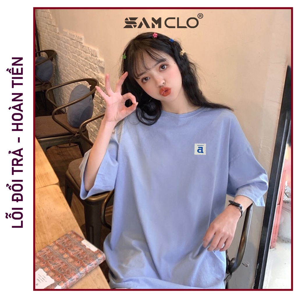 Áo thun form rộng tay lỡ nam nữ SAM CLO phông freesize dáng Unisex - mặc cặp, nhóm, lớp thêu CHỮ A ô vuông