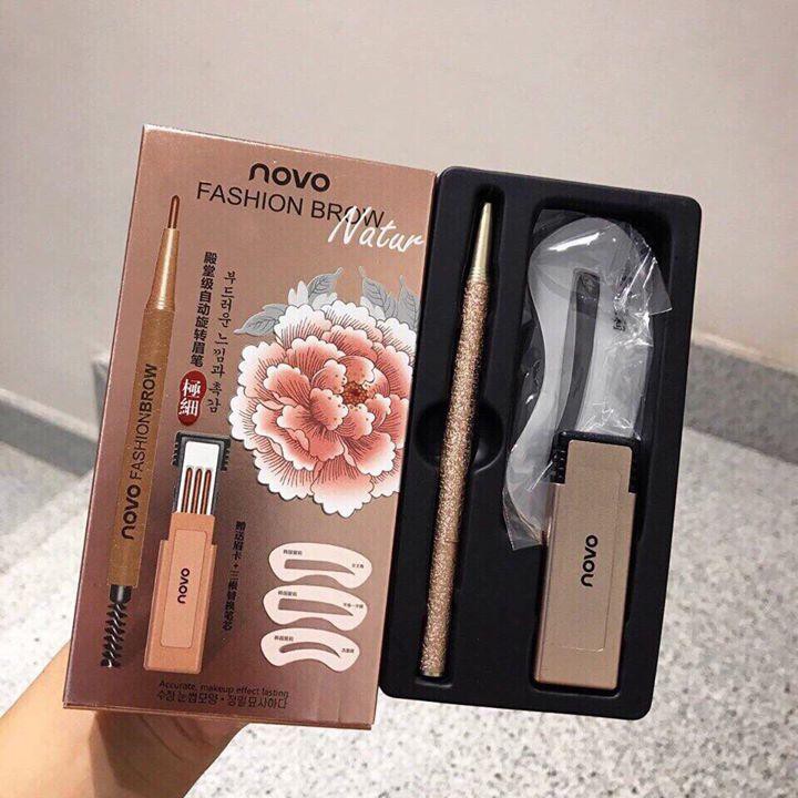 Bộ bút và khuôn kẻ chân mày 3 kiểu Novo