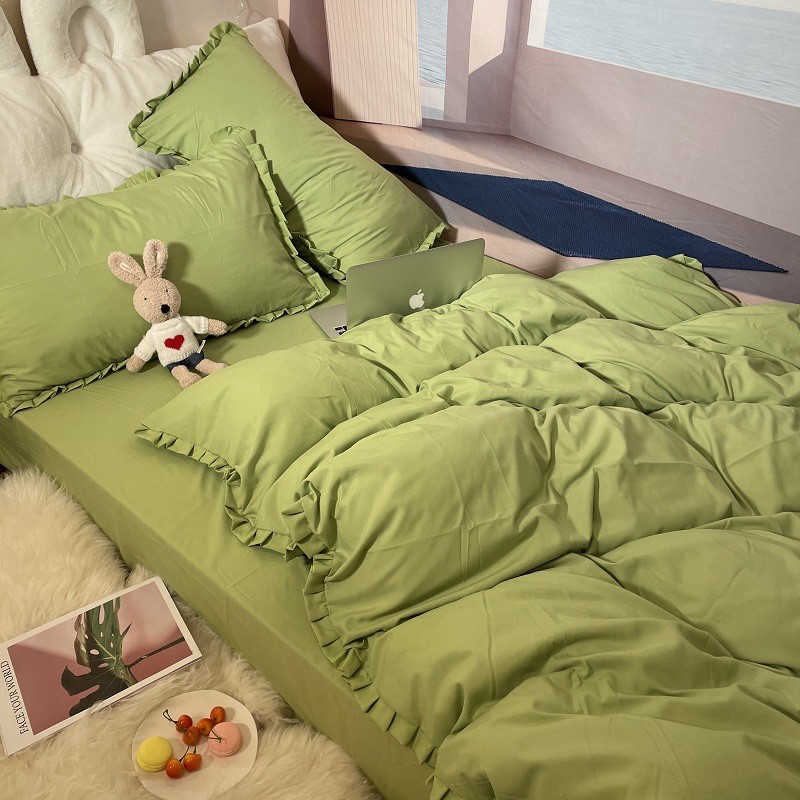 Set Chăn Ga Cotton TC Viền Bèo Trơn (Shinbedding)