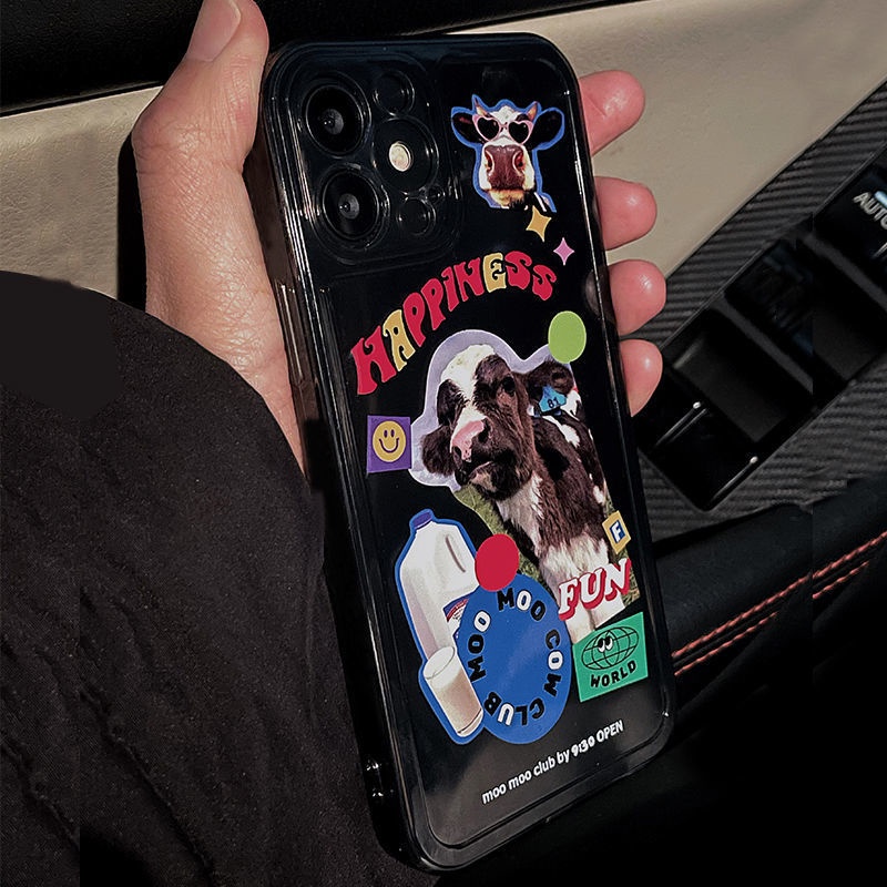 Ốp điện thoại TPU in hình bò sữa retro thích hợp cho iPhone 11 Pro Max X Xr Xs Max 7